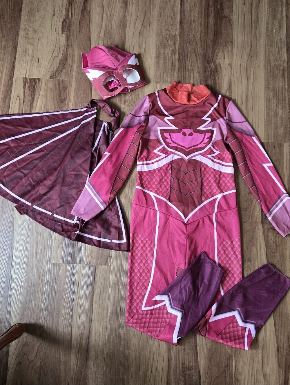 Kids Pink Owlette PJ Masks Superhero Costume with Cape and Mask VGUC